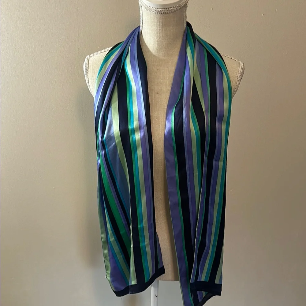 Worth Striped Silk‎ Scarf - Blue, Green, Purple